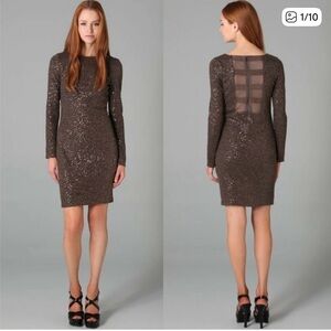 Alice + Olivia Brown Sequin Dress with Mesh Back Size XS